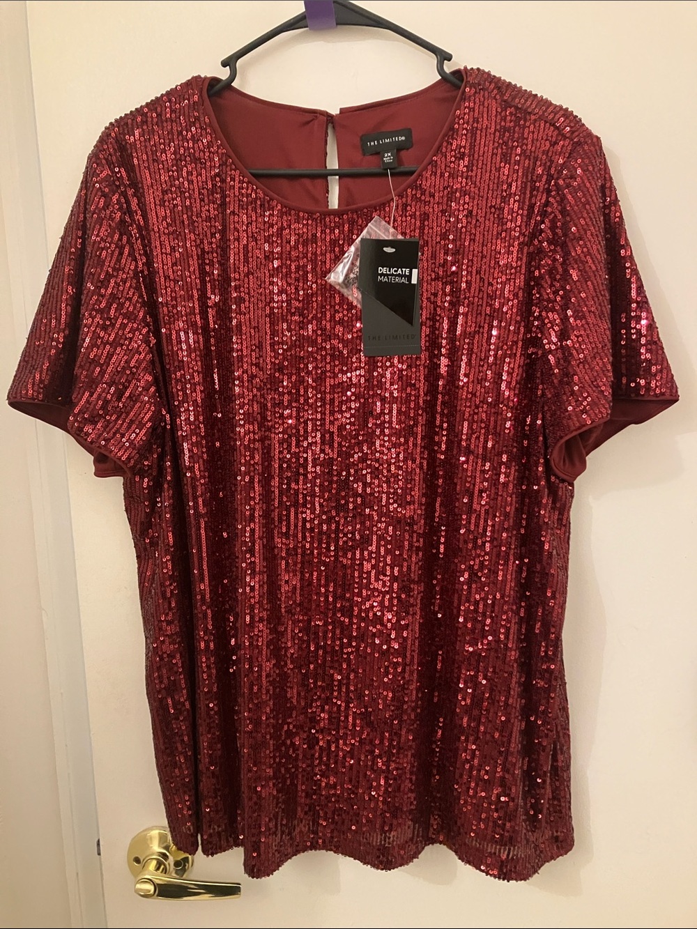 The Limited Burgundy Red Sequin Short Sleeve Top